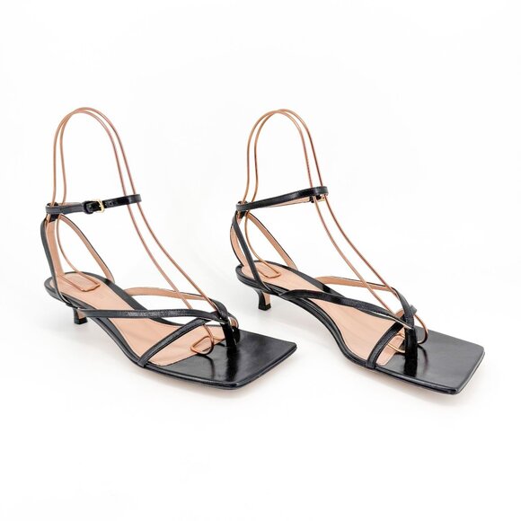 Bottega Veneta Stretch Mid Heel Sandals Size 37.5 US 7.5 Black Strap Kitten - Picture 1 of 13